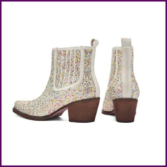 Rhinestone Cowboy Boots Women's Size 6-11 Pointed Toe Chunky Heel - Picture 6 of 8